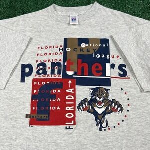 Vintage Logo 7 Florida Panthers NHL T-Shirt Mens XL Gray Hockey Sports Boxy 90s